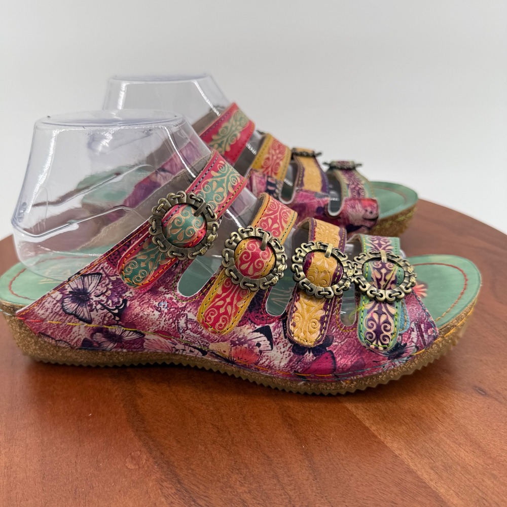 Spring Step L'Artiste Blessing Leather Slide Sandals Butterfly Floral Multi EU40